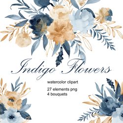 Watercolor Indigo Flowers Clipart.