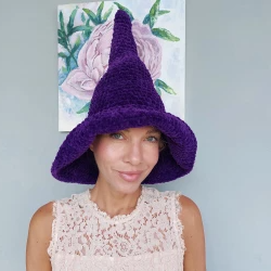 Purple Witch Hat Knitted Halloween Witch Hat Wizard Hat Crochet Witch Hat Women Halloween Costume and Festival Costume