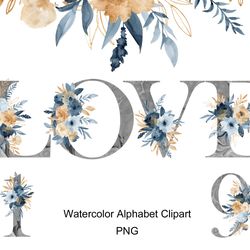 Watercolor peony, alphabet png.