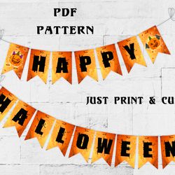 Halloween diy garland. Printable halloween garland for fire place. Halloween mantel decor. Halloween wall decor.