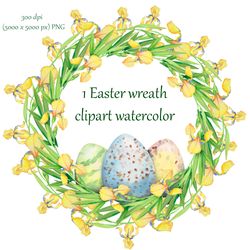 easter wreath with yellow flowers irises and eggs