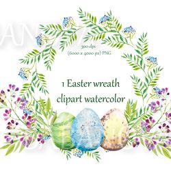 Easter floral wreath with flowers, branches and eggs