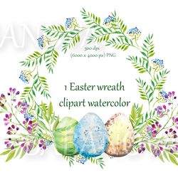 easter floral wreath with flowers, branches and eggs