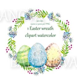 easter wreath with eggs, leaves and berries