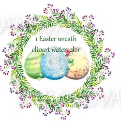 Easter wreath with eggs, leaves and berries
