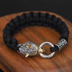 Paracord and stainless steel bracelet celtic wolf norse viking style