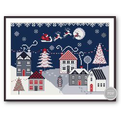 Christmas Cross Stitch Pattern Santa Claus Coming to Town Winter sampler primitive Pattern PDF File Instant Download 244