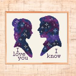 i love you i know cross stitch pattern star wars cross stitch han solo princess leia