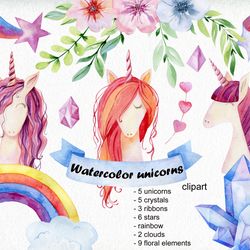 watercolor unicorns clipart.