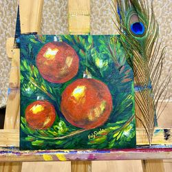 Christmas decorations painting. Spruce art. New Year poster.
