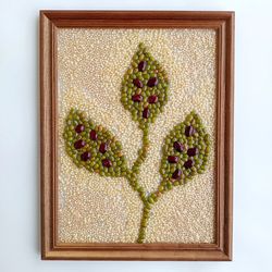 picture with flowers, imaginary plants, artwork made of cereals picture, for kitchen, picture for kitchen, twig with lea