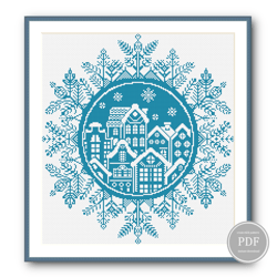 Christmas Cross Stitch Pattern Snowflake Cross Stitch Winter Village Embroidery Pattern PDF Primitive Pattern 142
