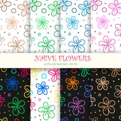 naive flowers. set of seamless patterns.