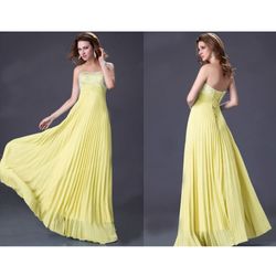 Sleeveless yellow evening dress, sparkling sequins womens prom dress