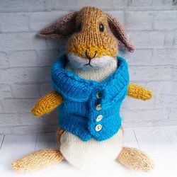 Knitted rabbit Peter, Handmade Knitted Bunny, Realistic Wild Rabbit,  rabbit in a sweater
