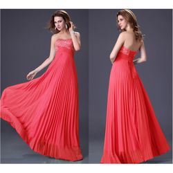 Red pleated flared dress, prom dress, sequins party dress