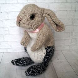 Knitted rabbit, plush Bunny, holland Rabbit, Realistic Knitted Bunny Doll, knitted dutch rabbit