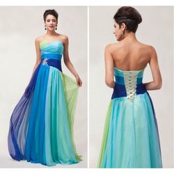 Turquoise Prom Dress A-line Chiffon Satin Beaded Party Gowns Special Occasion Evening Dress Elegant