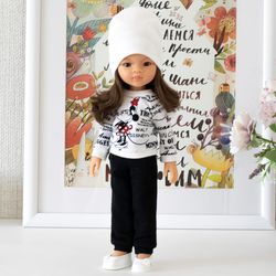 Black and white set clothes for Paola Reina doll, Siblies doll, Corolle, Minnie Mouse print, suit for 13" dolls