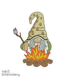 Marshmallow Gnome Embroidery Design, Summer Campfire Embroidery Designs, Party Embroidery Design