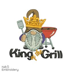 king of the grill gnome embroidery design, summer embroidery designs, party embroidery design
