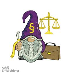 Lawyer Gnome Embroidery Design, Scales Of Justice Embroidery Design, Court Gnome, Prosecutor Gnome Embroidery Design