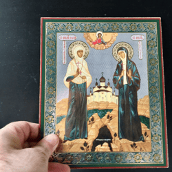 New Martyrs Grand Duchess Elizabeth and Nun Barbara |  Lithography mounted on wood | Size: 8 3/4"x7 1/4"