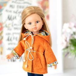 Orange jacket for Paola Reina doll, Minouche, Siblies, Corolle, Little Darling, 13" doll parka, doll outerwear, coat