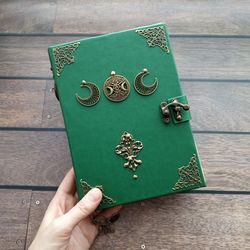 Triple moon book of shadows lock Old wicca book Practical magic spell book replica Book of shadows for the new witch