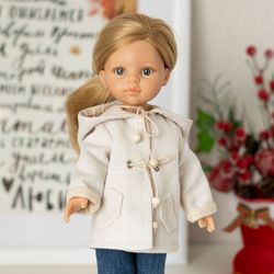 White jacket for Paola Reina doll, Minouche, Siblies, Corolle, Little Darling 13", doll parka, doll outerwear, doll coat