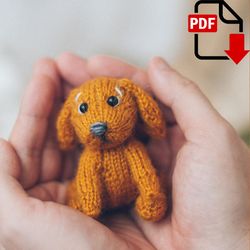 Mini Puppy knitting pattern. Knitted Dog step by step tutorial. DIY Terrier cub miniature. English and Russian PDF.