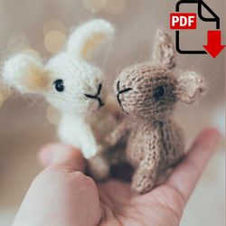 Tiny Easter bunny knitting pattern. Small rabbit DIY knitting tutorial. Toy for Toy. Knitting miniature. English PDF.