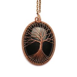 Black Onyx Tree Of Life Necklace Gemstone Jewelry Reiki Energy Necklace Copper Anniversary Gift For Husband Gift For Her