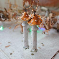 Christmas tree mushrooms decoration/ Set of 1 or 3 mushrooms/ Ceramic yellow mushrooms/ Clay toadstool/ Christmas gift