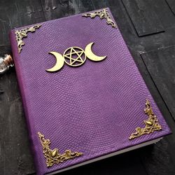 Grimoire triple moon Purple grimoire for sale Real spell book Celtic witchcraft book of shadow Pentagram journal custom