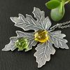 olive-green-yellow-glass-silver-maple-leaf-necklace-pendant-jewelry