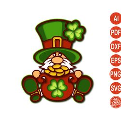 3D Layered Patrick's Day Gnome Mandala with pot of gold SVG for Cricut