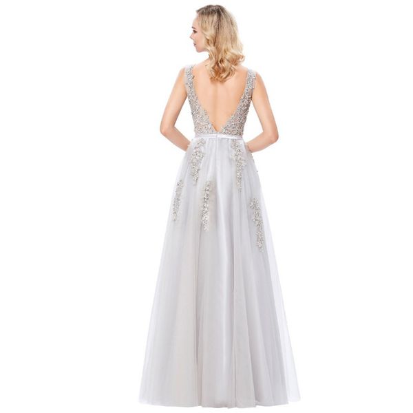 Gray V-Neck Long Sleeveless Formal Prom Dress.jpg