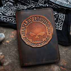 Harley Davidson Biker Full Grain Leather Holder Passport Cover Minimalistic Men Women Brown Handmade Bifold Cardholder