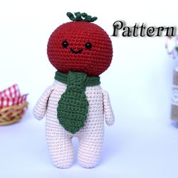 Crochet food doll pattern, Amigurumi tomato toy pattern, Crochet tomato head pattern, Crocheted amigurumi food pattern
