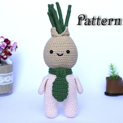 Crochet food doll pattern, Amigurumi onion toy pattern, Crochet bow head pattern, Kitchen decor, Crocheted food pattern