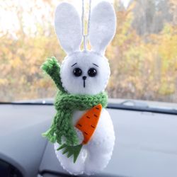Felt bunny, Bunny plush, Bunny ornament, Car accessories for women rear view mirror, Felt rabbit, Mother daughter gift