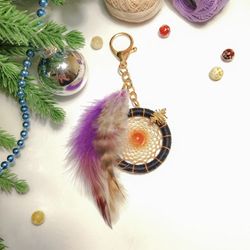 keychain dream catcher with natural stone agate. handmade. personalized keychain. keychain for a bag, keys or car