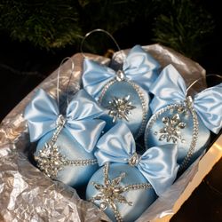 Christmas rhinestones ornaments, handmade sky balls gift box, Xmas decorations, Tree decor set, New Year tree balls