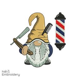 Barber Gnome Embroidery Design, Haircutter Gnome Embroidery Design, Barbershop embroidery design