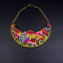 hand-painted Asymmetrical rainbow statement necklace polymer  bright bib necklace
