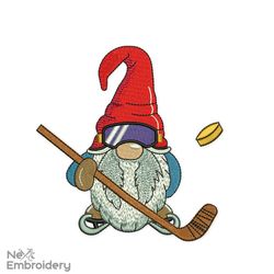 Hockey Gnome Embroidery Design, Sport Embroidery Design
