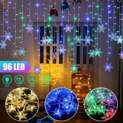 Christmas LED 96 LED Snowflake Fairy String Lights Curtain Window 8 Modes Christmas Party Decor Xmas Waterproof Decor