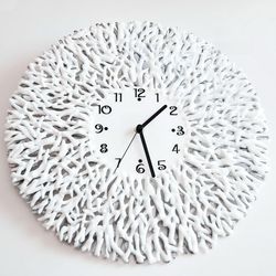 Coastal wall fused glass clock with coral for bedroom or kitchen - Ocean beach decoration