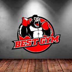 Best Gym, Ferocious Gorilla, Workout, Kickboxing, Boxing, Wall Sticker Vinyl Decal Mural Art Decor Full Color